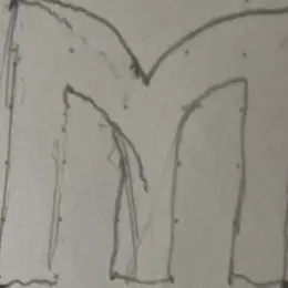 A stylized curved m.