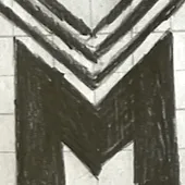 A thick sharp M with thin lines above.